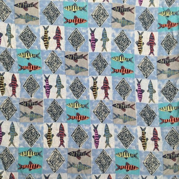 Campia Moda Mens Hawaiian Shirt size XL Short‎ Sleeve Tribal Fish Graphic Green - Picture 10 of 16